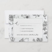  monochrome botanische bruiloft RSVP kaartje (Voorkant)