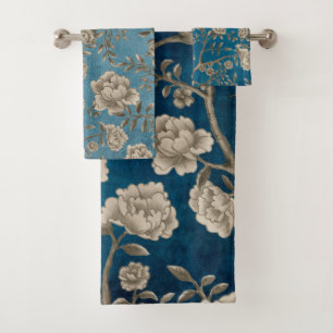Monochrome botanische groen Floral Chinoiserie Bad Handdoek