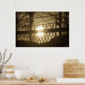 Monochrome Chain Link Barbed Wire Sunrise Poster (Cuisine)
