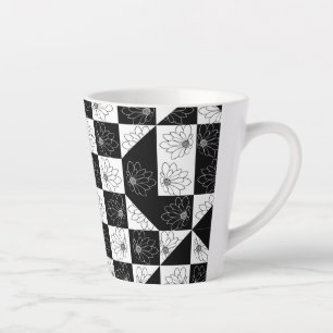 Monochrome checkboard en florale glamour Pattern Latte Mok