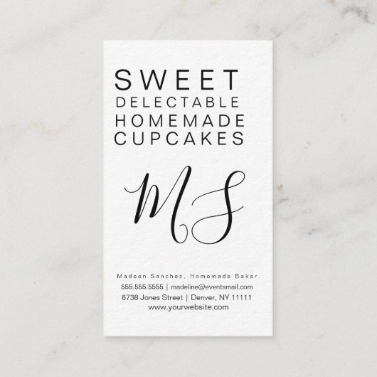 Monochrome cupcake bakkerdecorator visitekaartje (Achterkant)