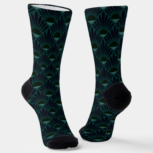 Monochrome donkerblauwe groene art deco. sokken (Gebogen)