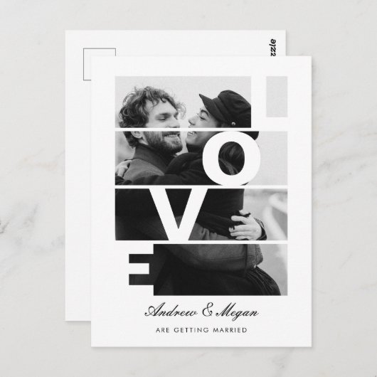 Monochrome Eenvoudige Elegante Liefde Fotobruiloft Briefkaart (Voorkant / Achterkant)