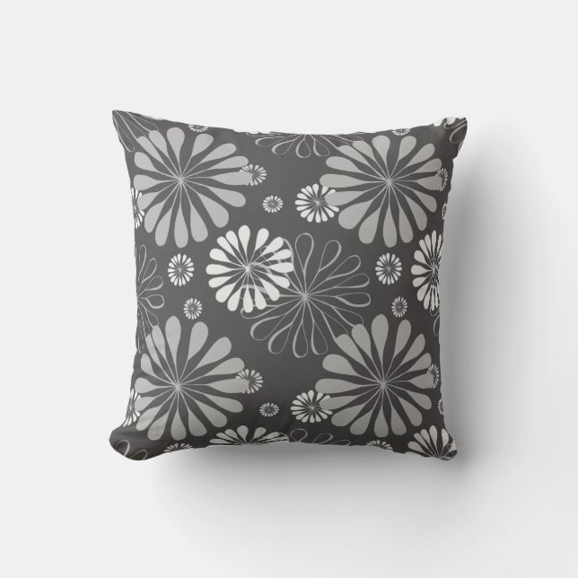 Monochrome Floral Patterned Square Pillow Kussen (Voorkant)