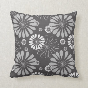 Monochrome Floral Patterned Square Pillow Kussen