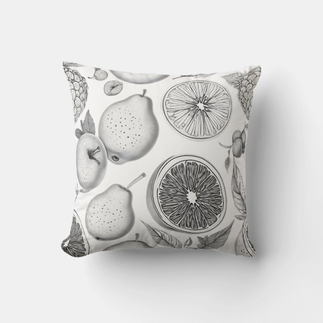 Monochrome Fruit Pattern with Botanical Elements Kussen (Voorkant)