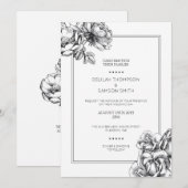 Monochrome geëtste bloemige Rozen bruiloft uitnodi Kaart (Voorkant / Achterkant)