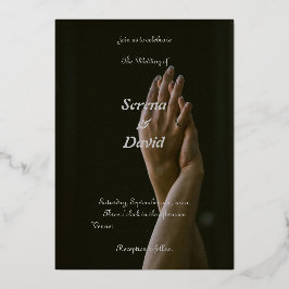 Monochrome Grace: zwart, grijs en bruiloftsuitnodi Folie Uitnodiging