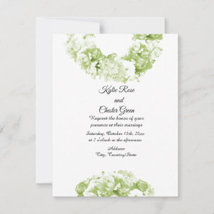 Monochrome Green Wreath Wedding Invitation Kaart
