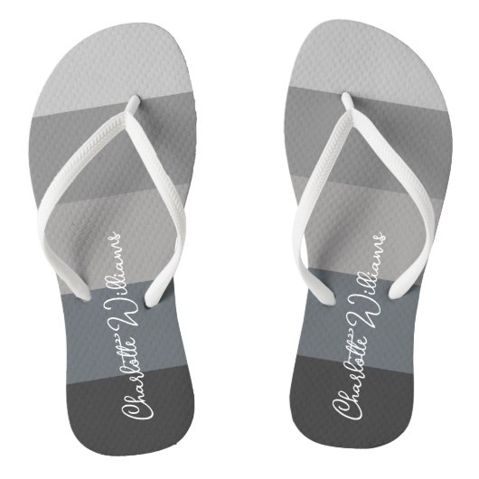 MONOCHROME GRIJZE KLEUR STREEP LIJN PATROON NAAM TEENSLIPPERS (Voetbed)