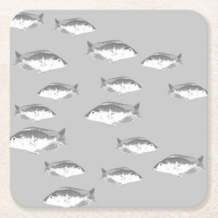 Monochrome grijze vis vierkante kartonnen onderzetter