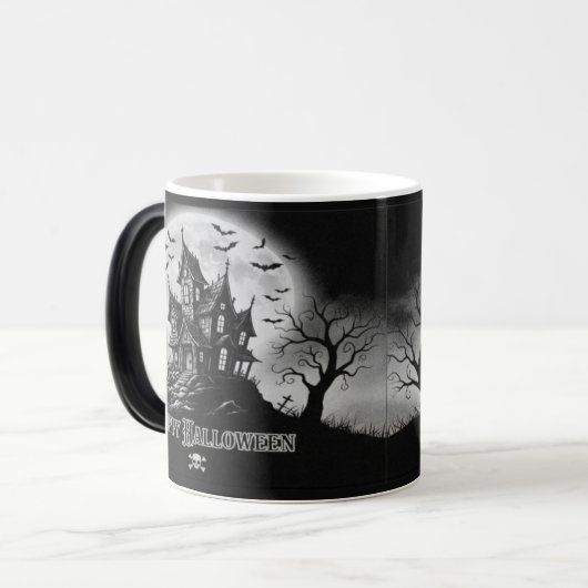 Monochrome Haunted House Mug  Magische Mok (Voorkant links)