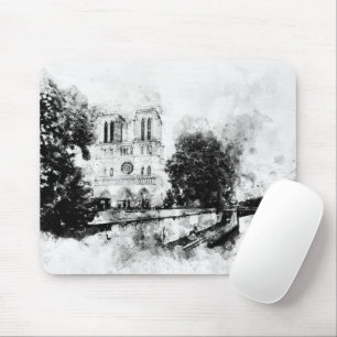 Monochrome illustratie van de Notre-Dame kathedraa Muismat