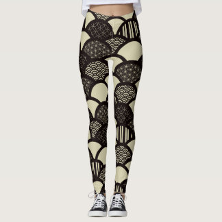 Monochrome Japanse geometrische golven Leggings