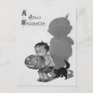 Monochrome Jongen Jack O Lantern Schaduw Zwarte Ka Briefkaart