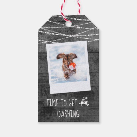 Monochrome kleur Pop rustieke foto 2-zijdige rendi Cadeaulabel (Voorkant)