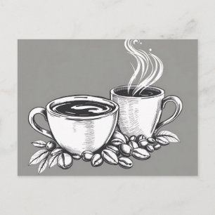 Monochrome koffiekopjes en bonen briefkaart