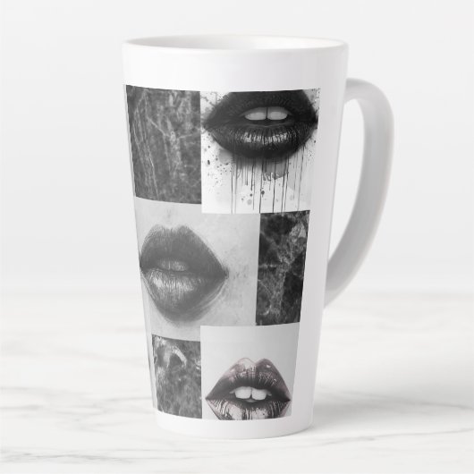 Monochrome Lips Latte Mug – Stylish Black & White  (Angle droit)