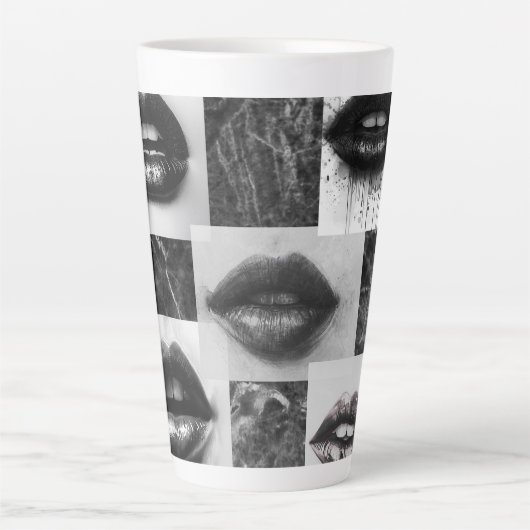 Monochrome Lips Latte Mug – Stylish Black & White  Latte Mok (Voorkant)