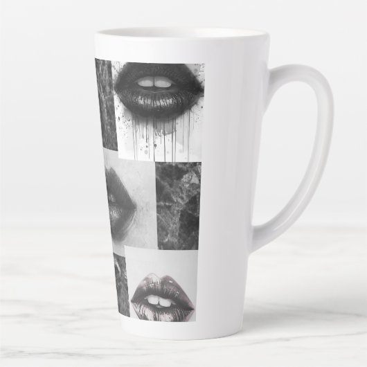 Monochrome Lips Latte Mug – Stylish Black & White  Latte Mok (Rechts)