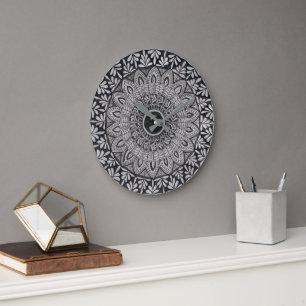 Monochrome mandala kunst wandklok grote klok