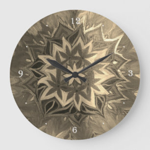 Monochrome Mandala Round (Grande horloge murale)
