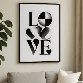 Monochrome Minimalist LOVE Typography Abstract Art Poster