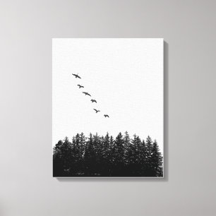 Monochrome minimalistische vliegganzen en pijnbome canvas afdruk