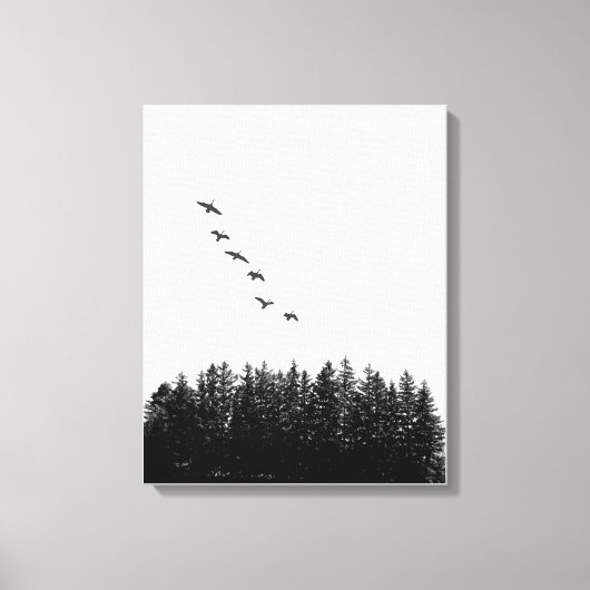 Monochrome minimalistische vliegganzen en pijnbome canvas afdruk (Voorkant)