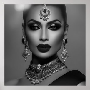 Monochrome Mode zwarte witte sieraden vrouw Poster