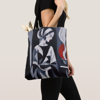 Monochrome Mystieke Vrouw Art Deco Boodschappentas Draagtas