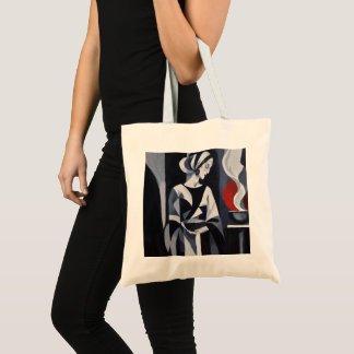 Monochrome Mystieke Vrouw Art Deco Boodschappentas Tote Bag