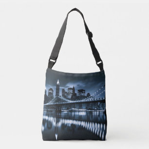 Monochrome New York Skyline Nightscape Crossbody Tas