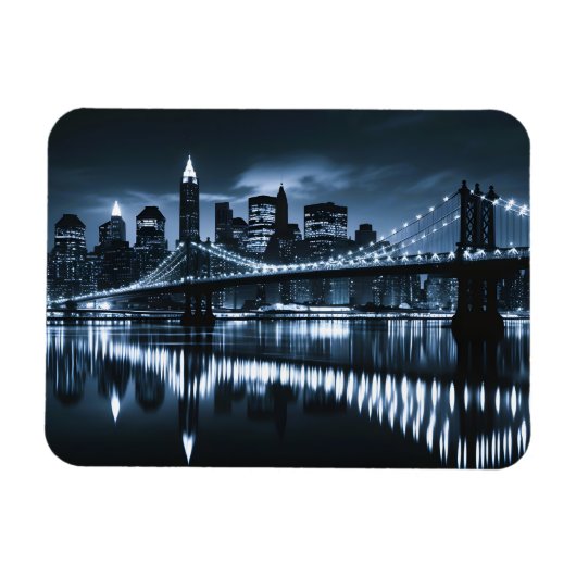 Monochrome New York Skyline Nightscape Magneet (Horizontaal)