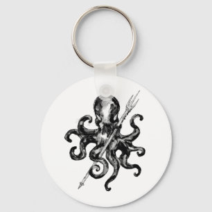 Monochrome octopus met trident sleutelhanger