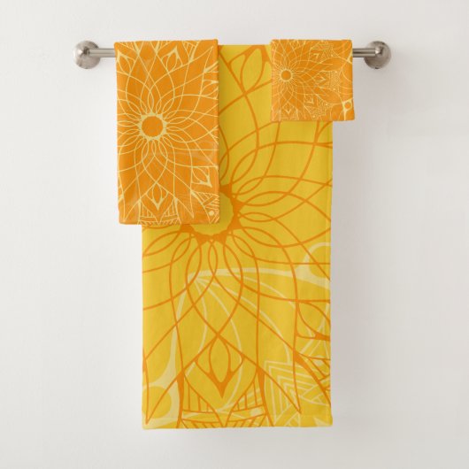 Monochrome Oranje Mandala Bath Towel Set Bad Handdoek (Insitu)
