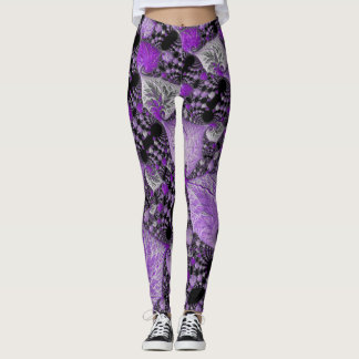 Monochrome Paarse fractale kunst Leggings