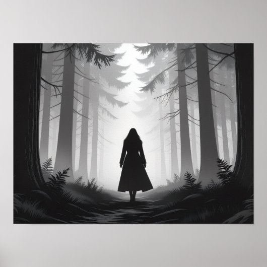 Monochrome rustige wandeling in het bos poster (Voorkant)