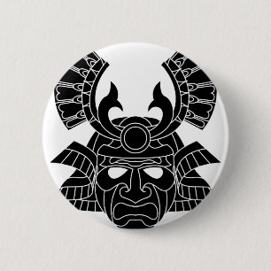 Monochrome samurai-masker ronde button 5,7 cm