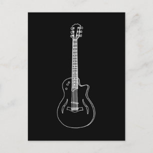 Monochrome Semi Akoestische Gitaar Lijntekening Briefkaart