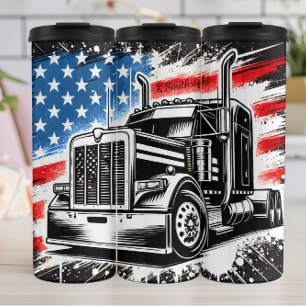 Monochrome Semi Truck Amerikaanse vlag Thermosbeker