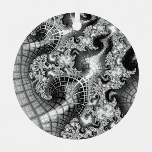 Monochrome Silver Towers Fractal Abstracte Art Metalen Ornament