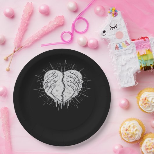 Monochrome skelet hand met hart klassiek papieren bordje (Feest)