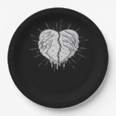 Monochrome skelet hand met hart klassiek papieren bordje (Voorkant)