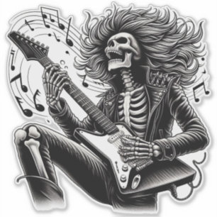 Monochrome Skeleton gitarist met gedetailleerd lee Sticker