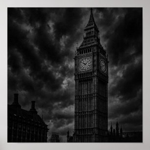 Monochrome skyline van Londen met Big Ben en City Poster