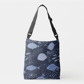 Monochrome sleeping fishes, dark pattern. crossbody tas