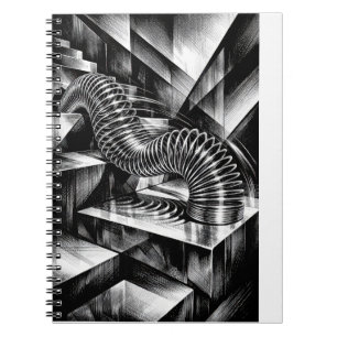 Monochrome Slinky die naar beneden tuimelt over ch Notitieboek