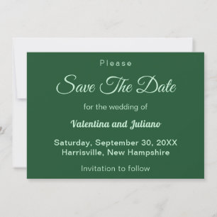 Monochrome Smaragd Groene Bruiloft Bewaar de Datum Save The Date