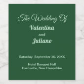 Monochrome Smaragd Groene Bruiloft Wijnfles Label Wijn Etiket (Enkel label)